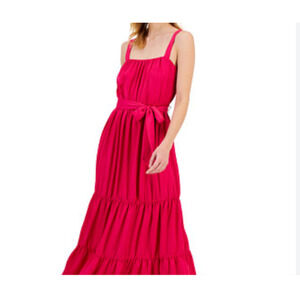 Women’s Fuchsia Tiered Mini Dress with Waist Tie